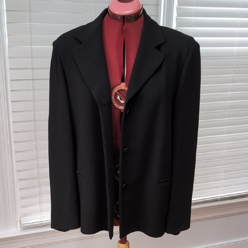 Eileen Fisher Black Minimalist Four-Button Jacket Elevated Office Staple